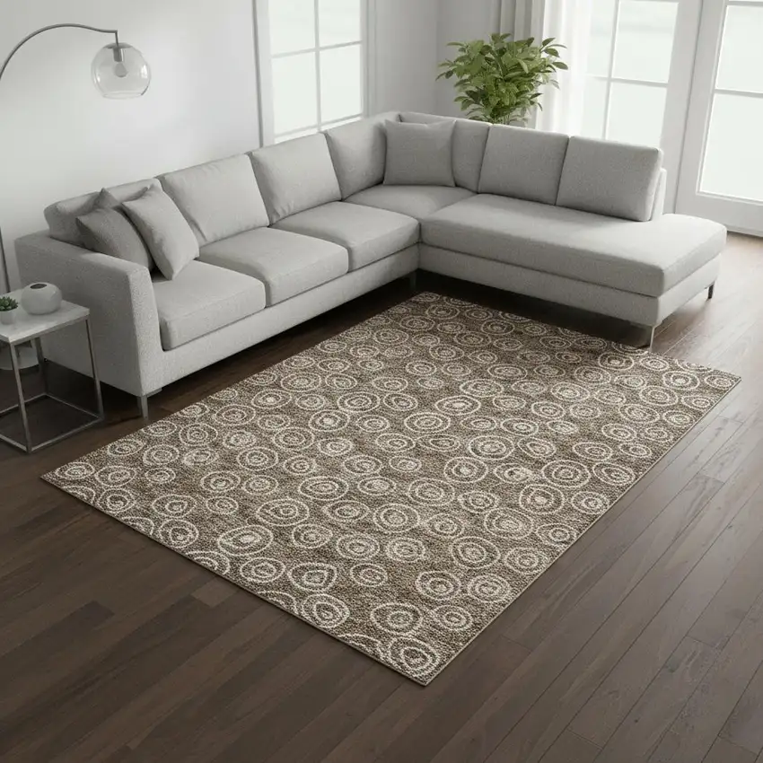 Brown And Ivory Polka Dot Washable Area Rug With UV Protection Photo 2