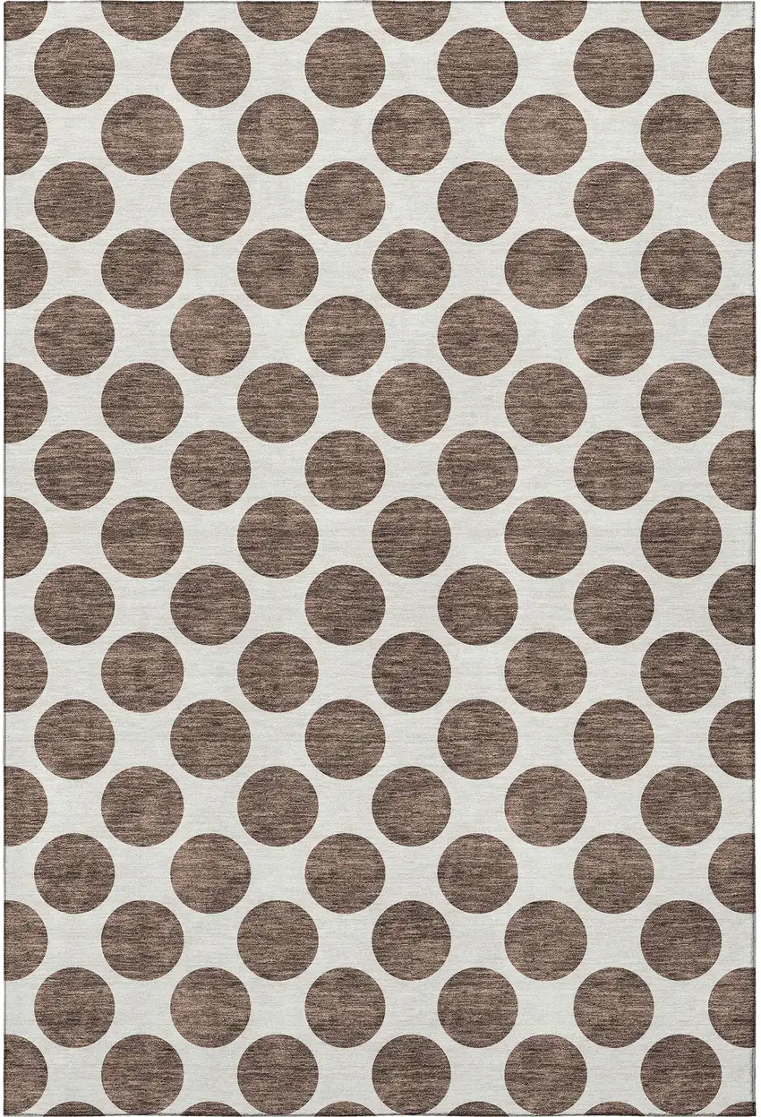 Brown And Ivory Polka Dot Washable Area Rug With UV Protection Photo 3