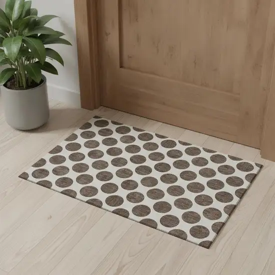Brown And Ivory Polka Dot Washable Area Rug With UV Protection Photo 1