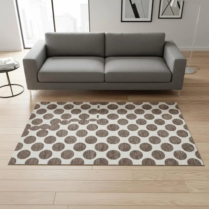 Brown And Ivory Polka Dot Washable Area Rug With UV Protection Photo 2