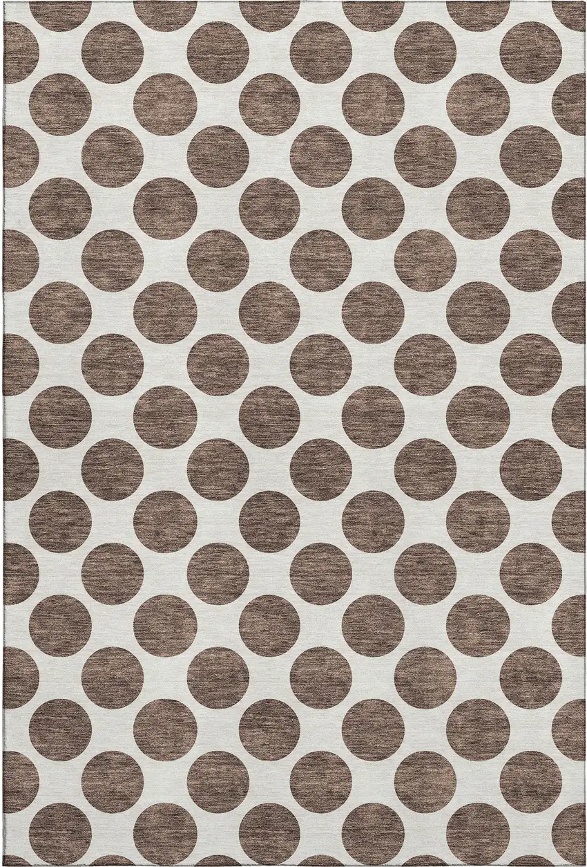 Brown And Ivory Polka Dot Washable Area Rug With UV Protection Photo 1