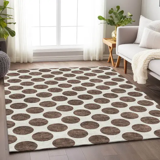Brown And Ivory Polka Dot Washable Area Rug With UV Protection Photo 5