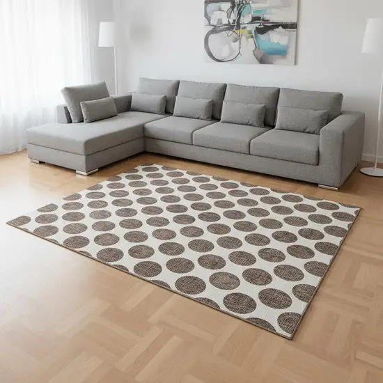 Brown And Ivory Polka Dot Washable Area Rug With UV Protection Photo 2