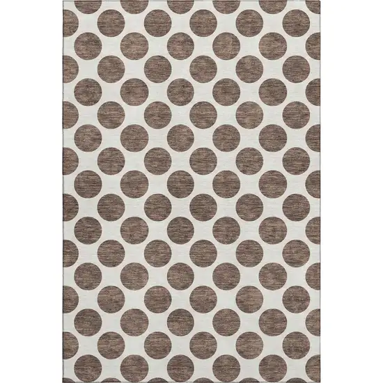 Brown And Ivory Polka Dot Washable Area Rug With UV Protection Photo 1