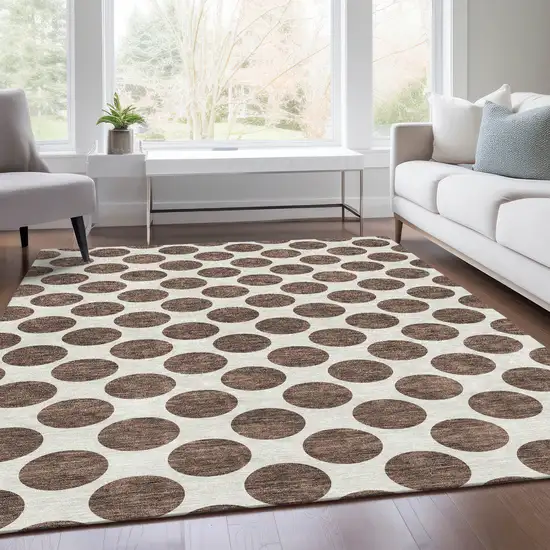 Brown And Ivory Polka Dot Washable Area Rug With UV Protection Photo 5