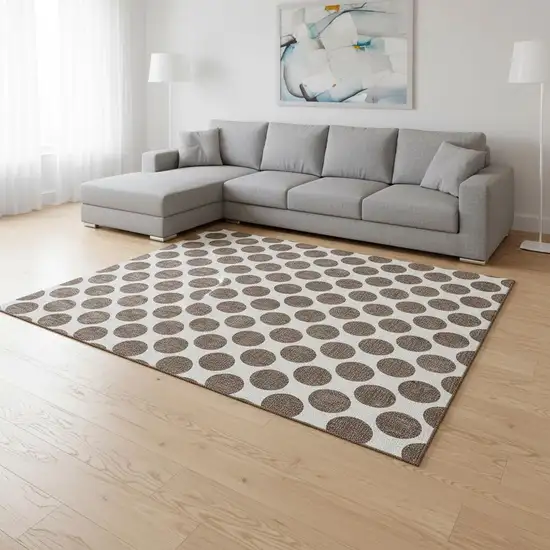 Brown And Ivory Polka Dot Washable Area Rug With UV Protection Photo 2