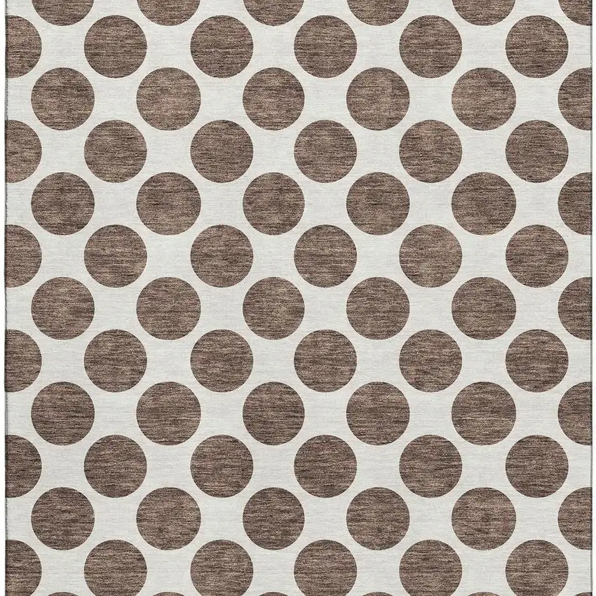 Brown And Ivory Polka Dot Washable Area Rug With UV Protection Photo 3
