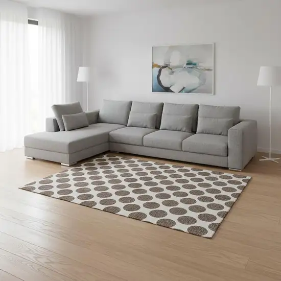 Brown And Ivory Polka Dot Washable Area Rug With UV Protection Photo 2