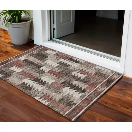 Brown And Ivory Southwestern Washable Indoor Outdoor Area Rug Photo 1