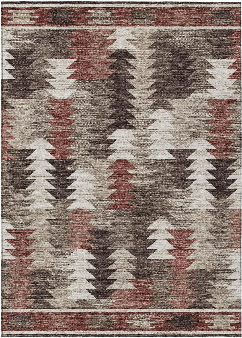 Brown And Ivory Southwestern Washable Indoor Outdoor Area Rug Photo 2