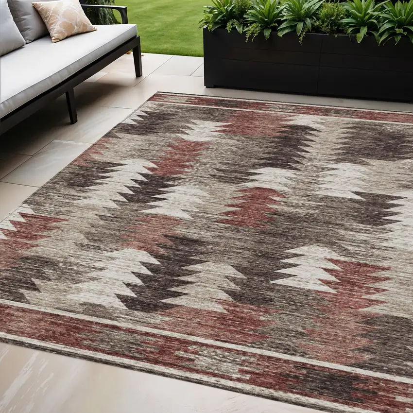 Brown And Ivory Southwestern Washable Indoor Outdoor Area Rug Photo 1