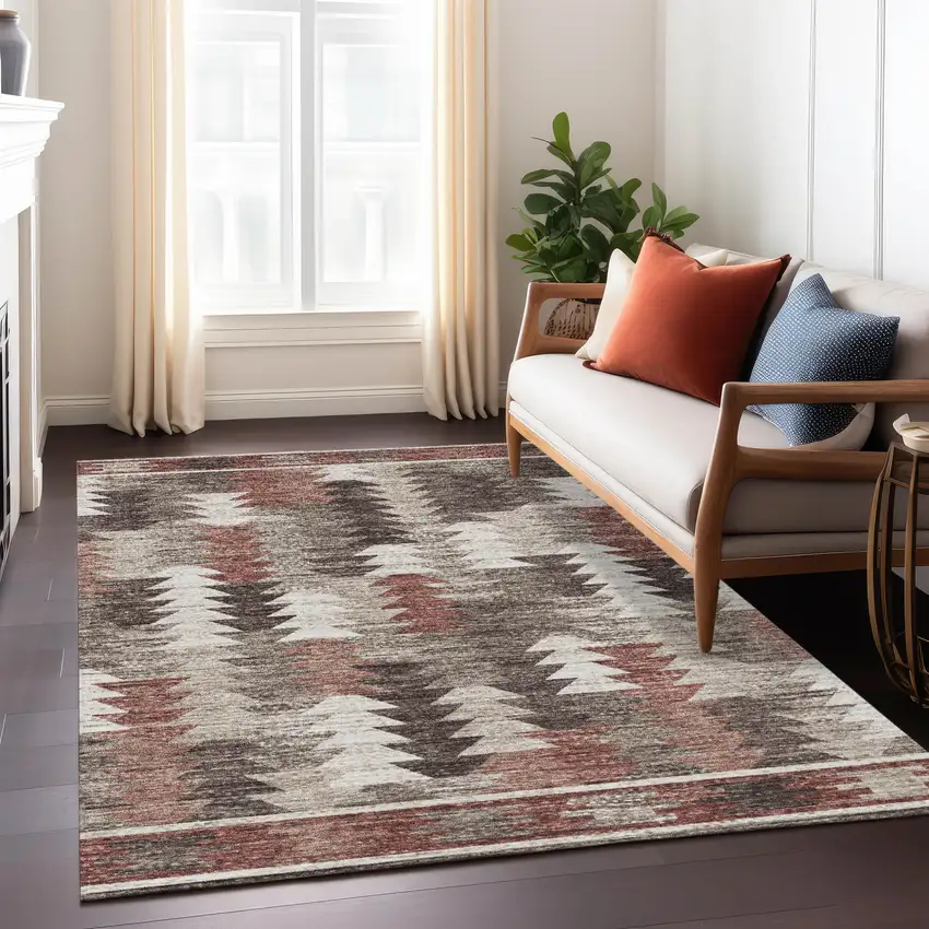 Brown And Ivory Southwestern Washable Indoor Outdoor Area Rug Photo 9