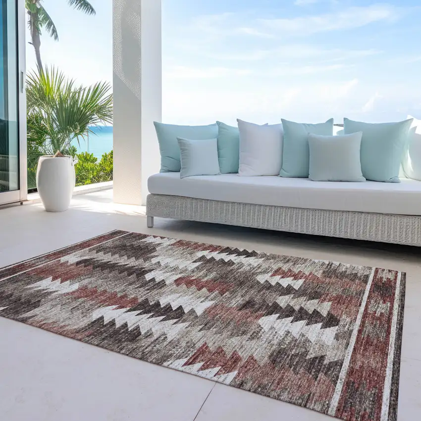 Brown And Ivory Southwestern Washable Indoor Outdoor Area Rug Photo 8