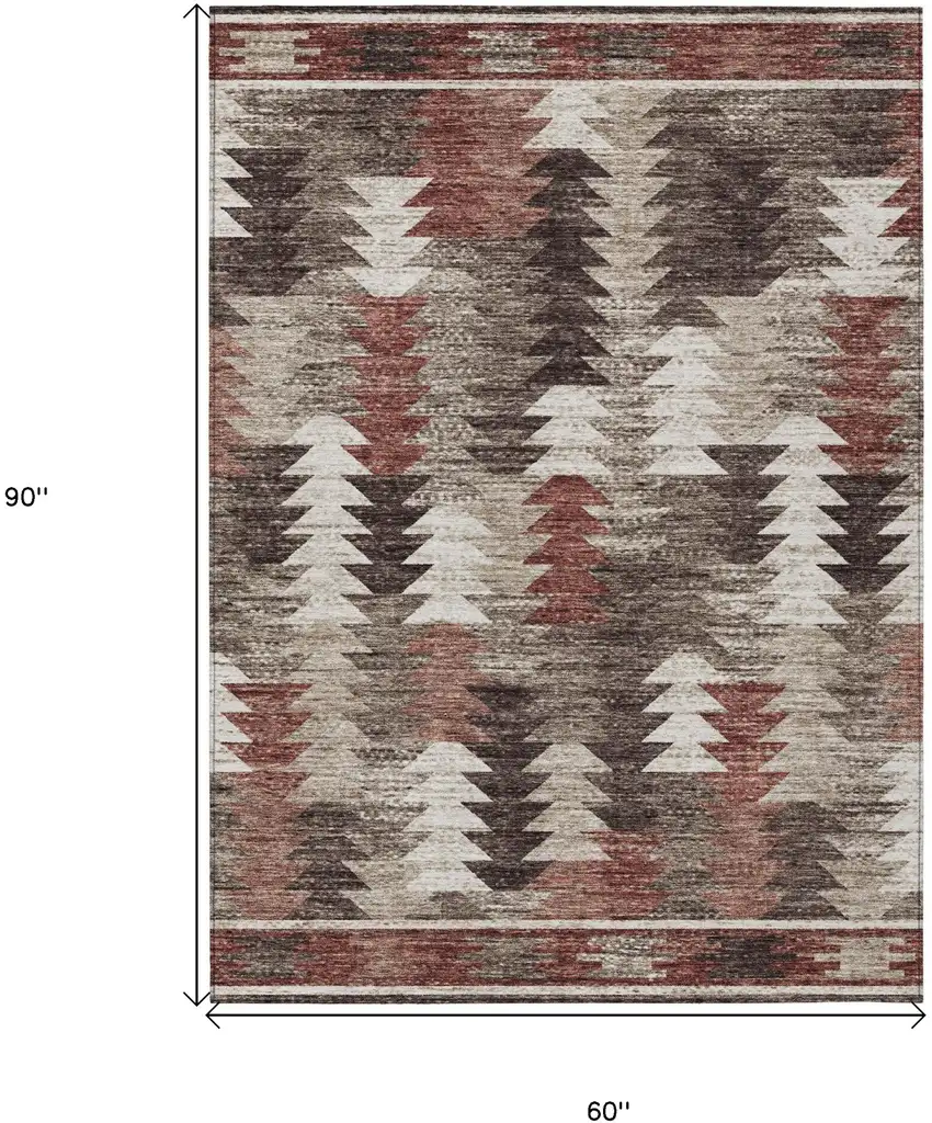Brown And Ivory Southwestern Washable Indoor Outdoor Area Rug Photo 3