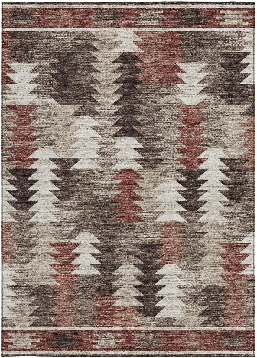 Brown And Ivory Southwestern Washable Indoor Outdoor Area Rug Photo 7