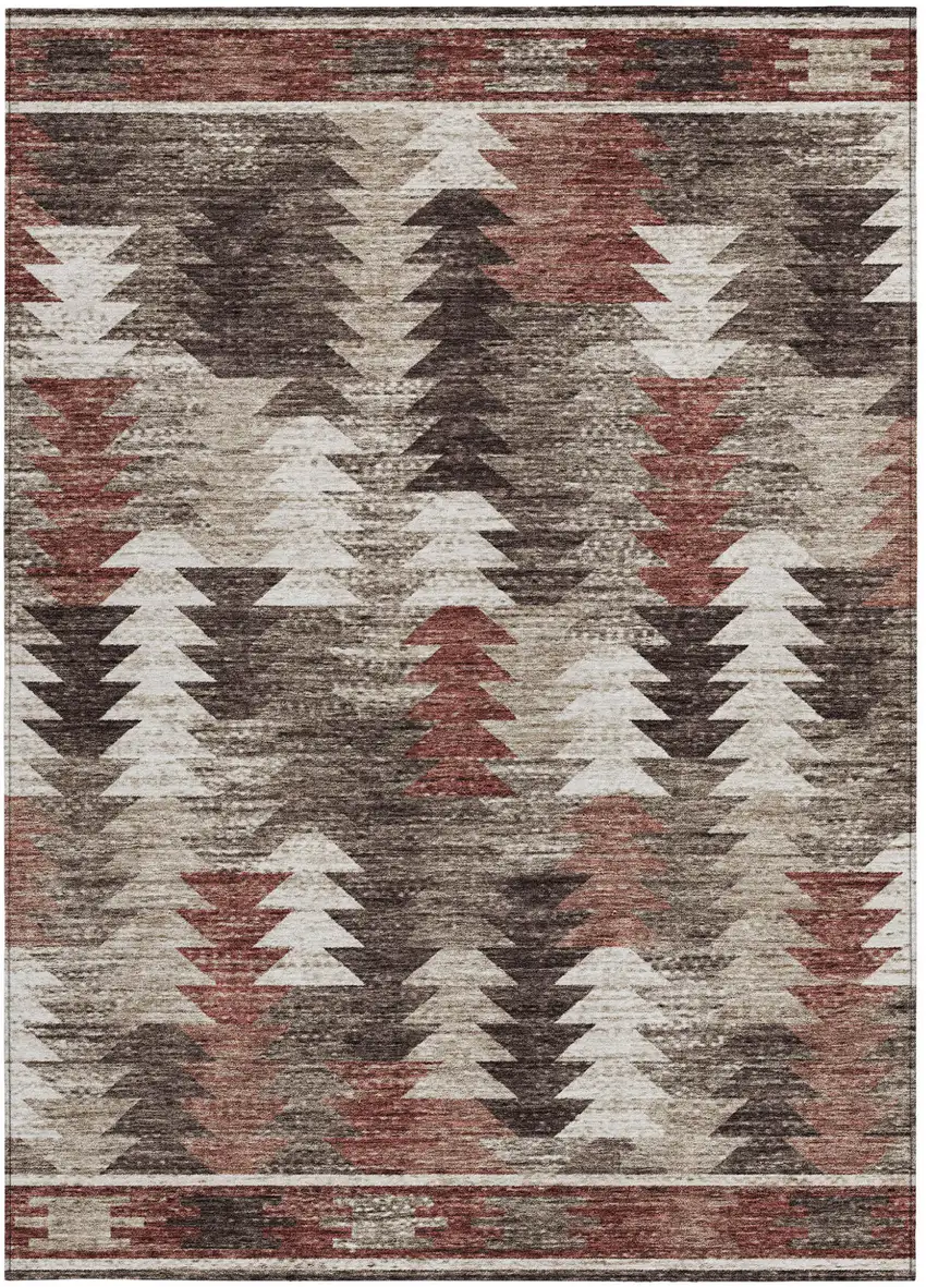 Brown And Ivory Southwestern Washable Indoor Outdoor Area Rug Photo 7