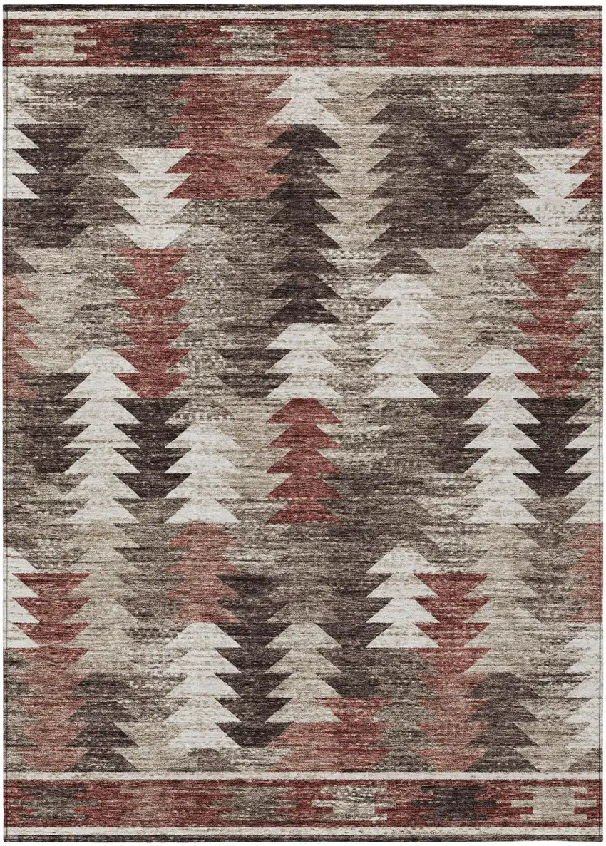 Brown And Ivory Southwestern Washable Indoor Outdoor Area Rug Photo 2