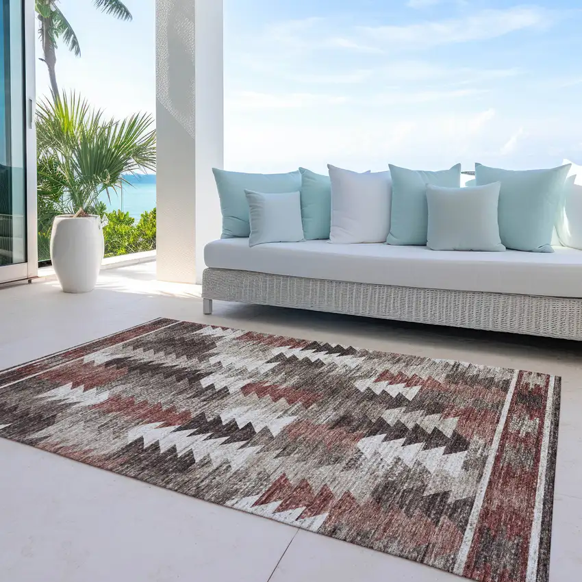 Brown And Ivory Southwestern Washable Indoor Outdoor Area Rug Photo 8