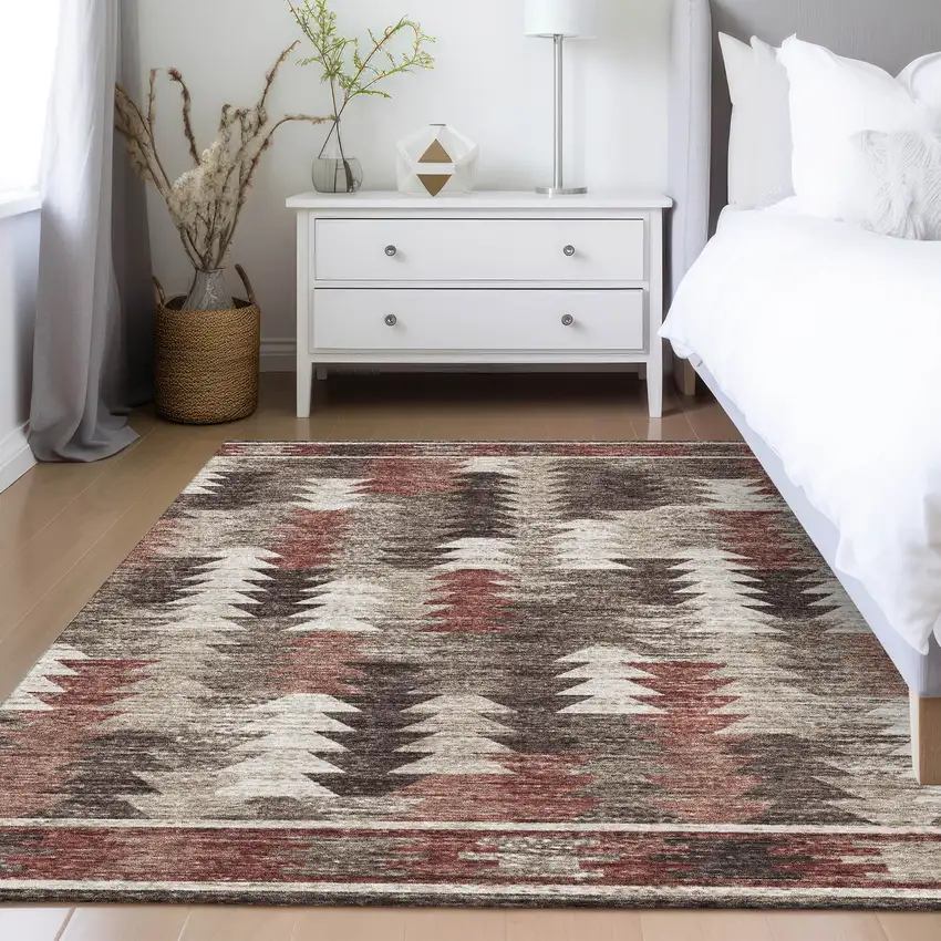 Brown And Ivory Southwestern Washable Indoor Outdoor Area Rug Photo 9