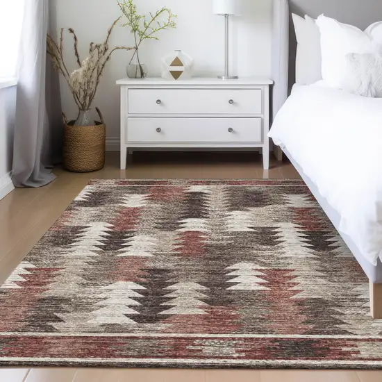 Brown And Ivory Southwestern Washable Indoor Outdoor Area Rug Photo 9