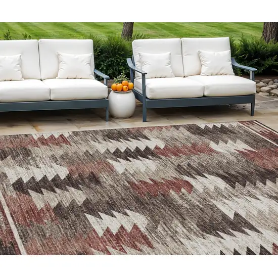 Brown And Ivory Southwestern Washable Indoor Outdoor Area Rug Photo 1