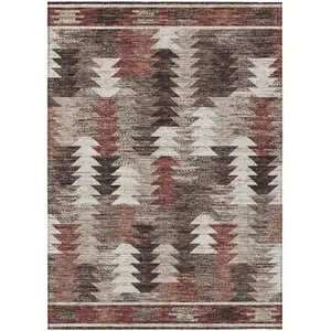 Photo of Brown And Ivory Southwestern Washable Indoor Outdoor Area Rug