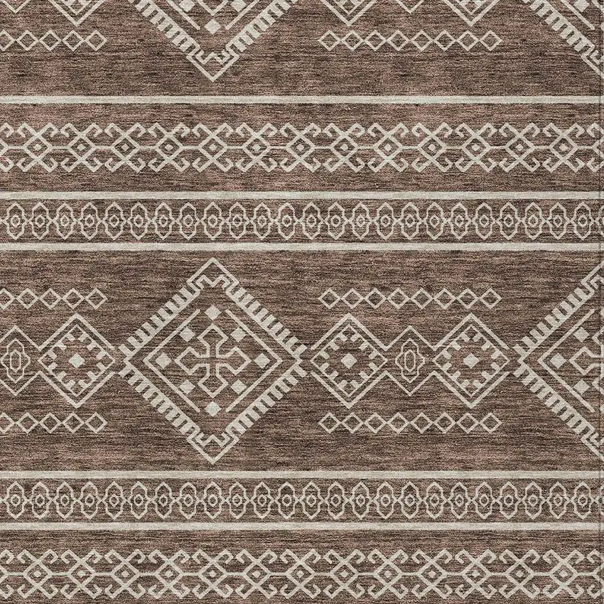 Brown And Ivory Southwestern Washable Indoor Outdoor Area Rug Photo 5