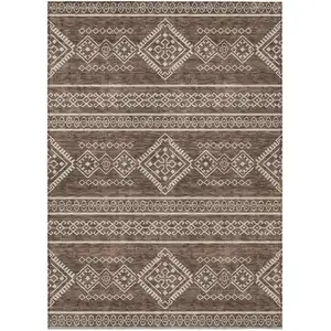 Photo of Brown And Ivory Southwestern Washable Indoor Outdoor Area Rug