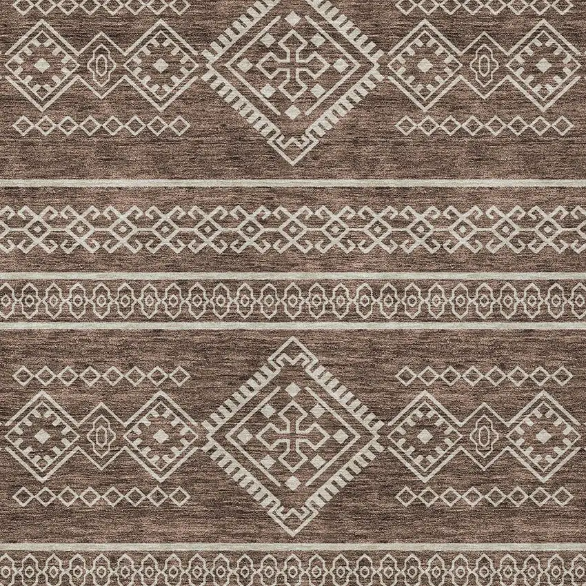Brown And Ivory Southwestern Washable Indoor Outdoor Area Rug Photo 5