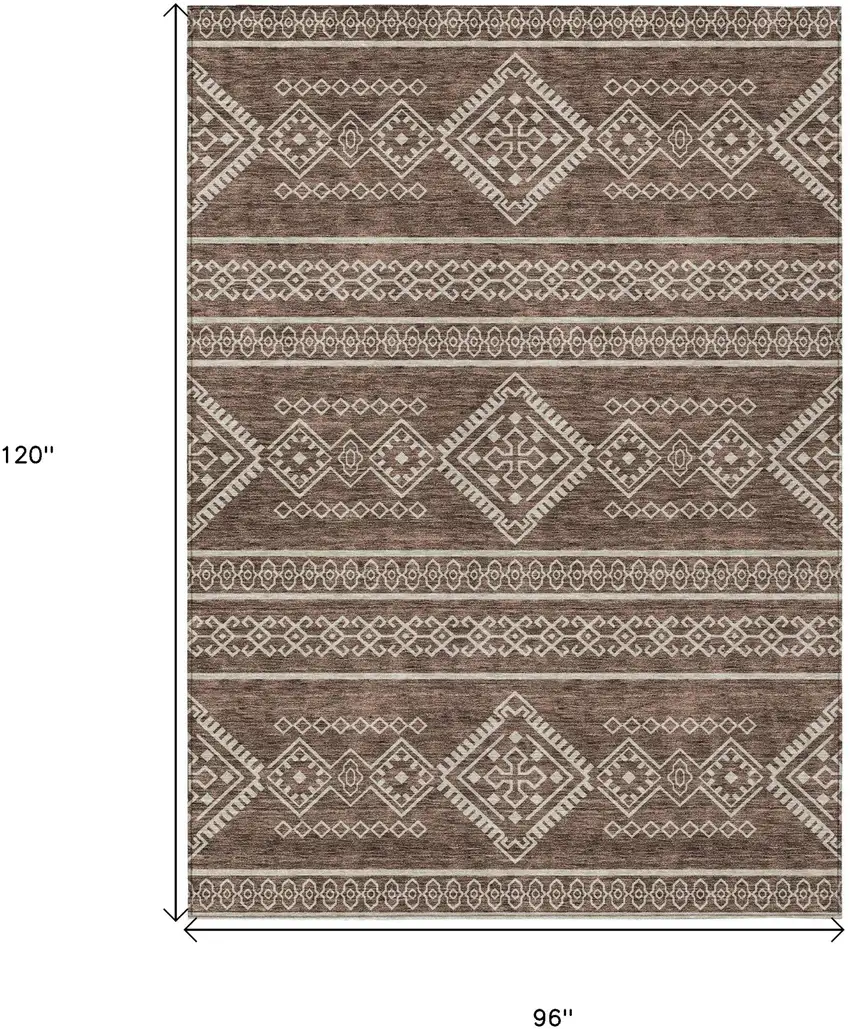 Brown And Ivory Southwestern Washable Indoor Outdoor Area Rug Photo 3