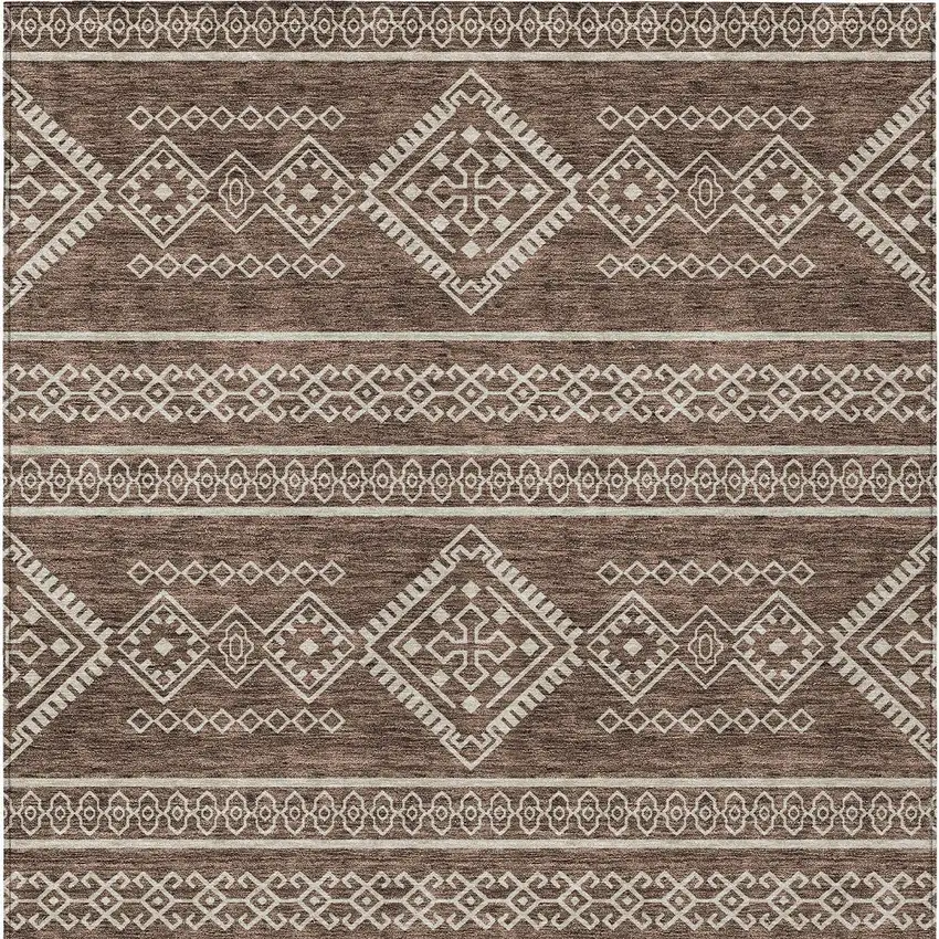 Brown And Ivory Southwestern Washable Indoor Outdoor Area Rug Photo 7