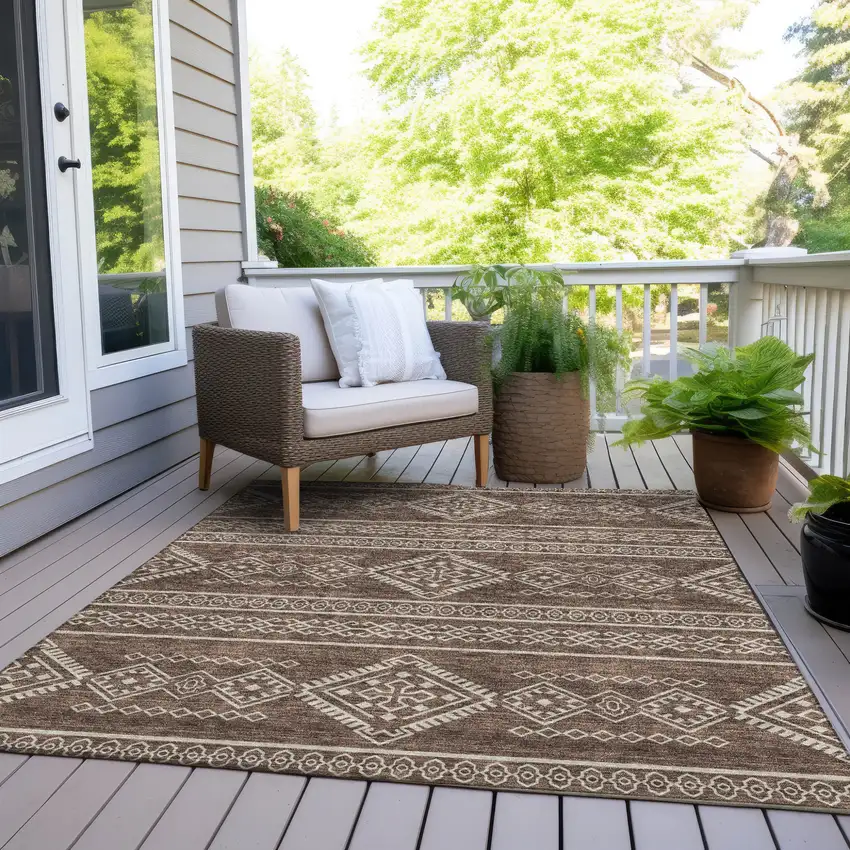 Brown And Ivory Southwestern Washable Indoor Outdoor Area Rug Photo 8