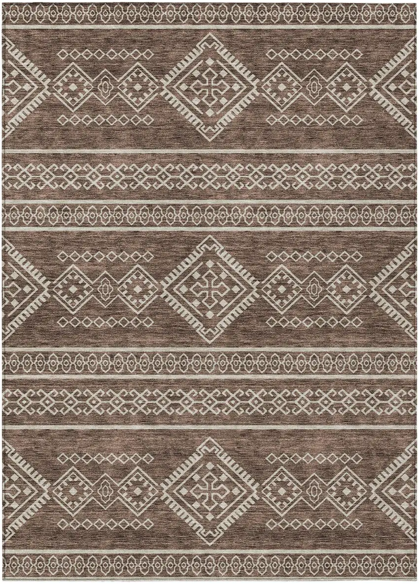 Brown And Ivory Southwestern Washable Indoor Outdoor Area Rug Photo 2