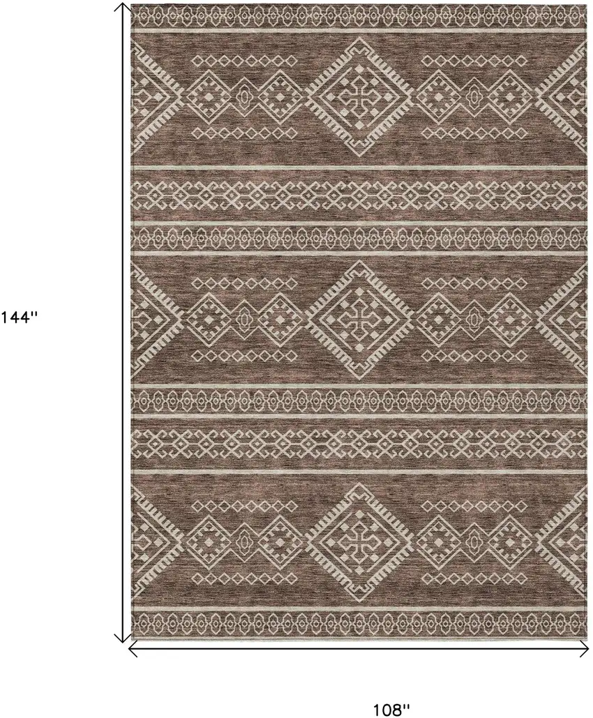 Brown And Ivory Southwestern Washable Indoor Outdoor Area Rug Photo 3