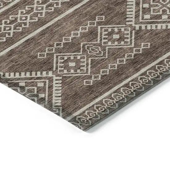Brown And Ivory Southwestern Washable Indoor Outdoor Area Rug Photo 4