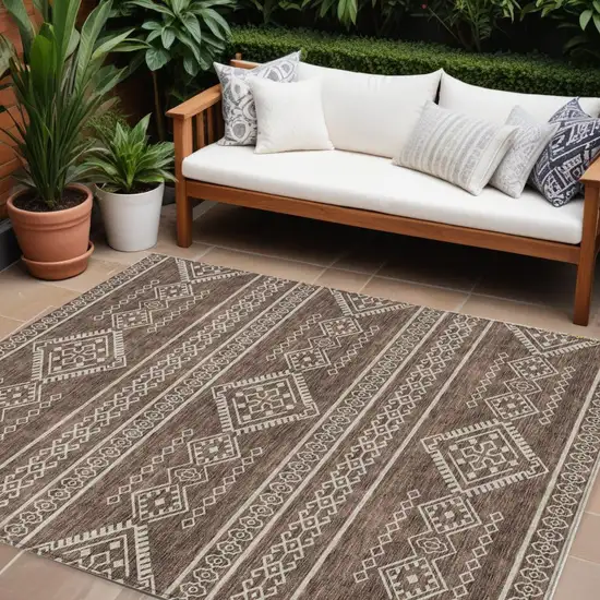 Brown And Ivory Southwestern Washable Indoor Outdoor Area Rug Photo 1