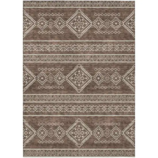 Brown And Ivory Southwestern Washable Indoor Outdoor Area Rug Photo 2