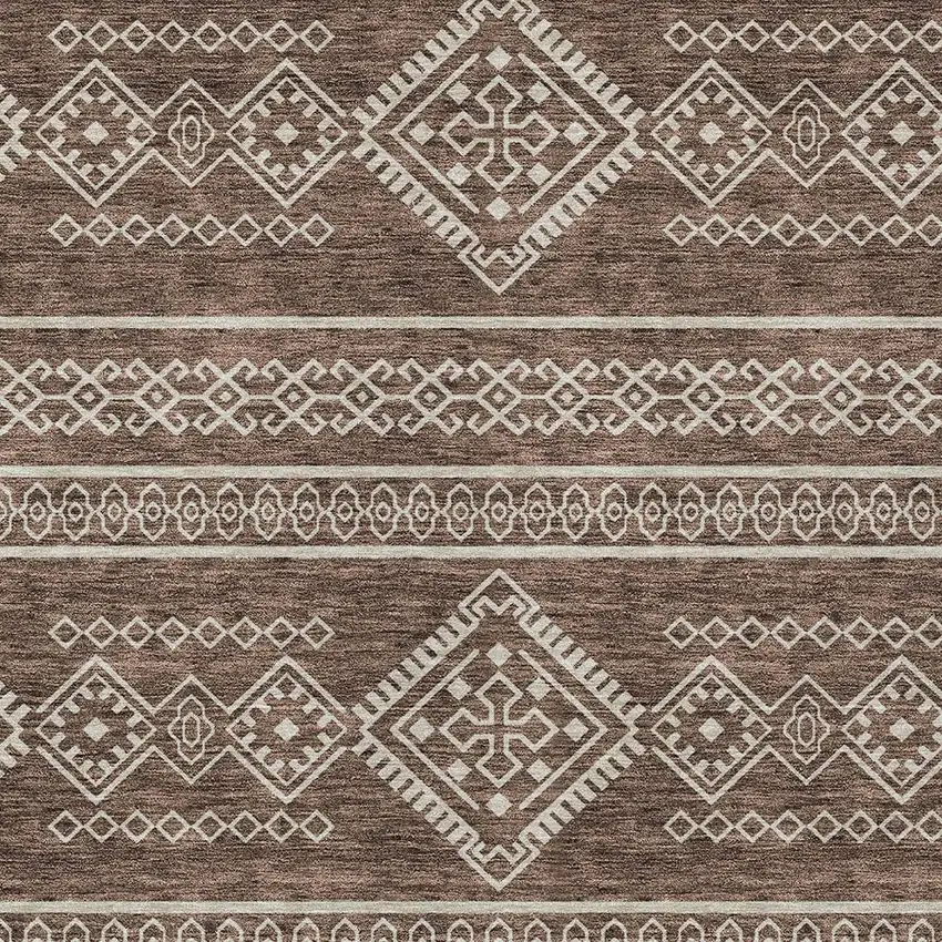 Brown And Ivory Southwestern Washable Indoor Outdoor Area Rug Photo 5