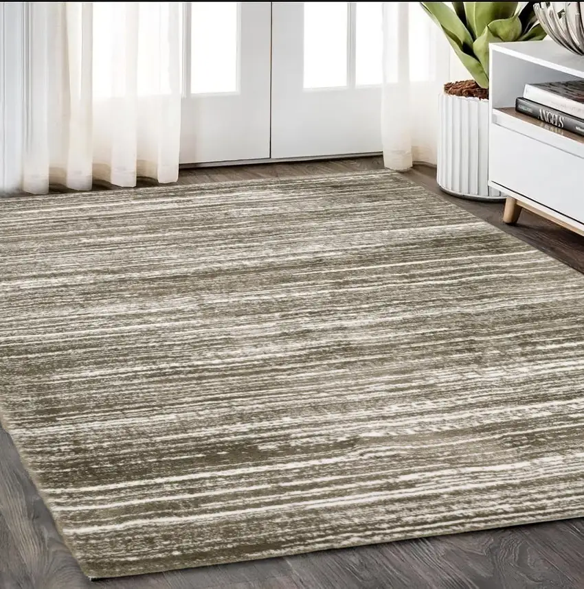 Brown And Ivory Striped Distressed Area Rug Photo 1