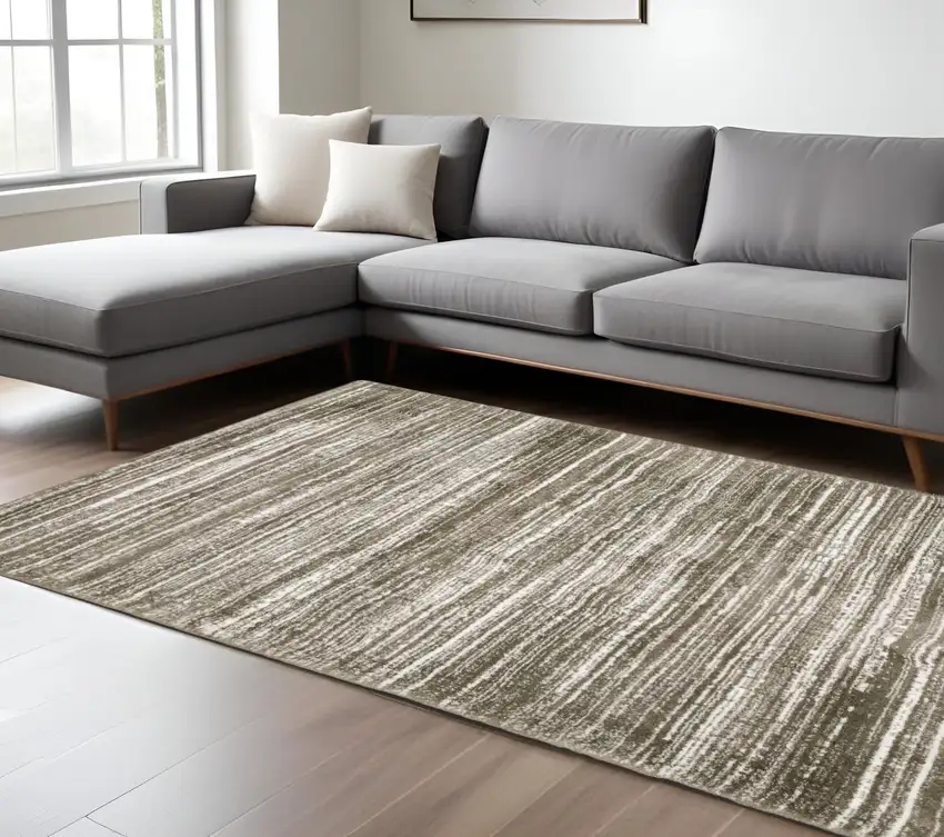 Brown And Ivory Striped Distressed Area Rug Photo 1