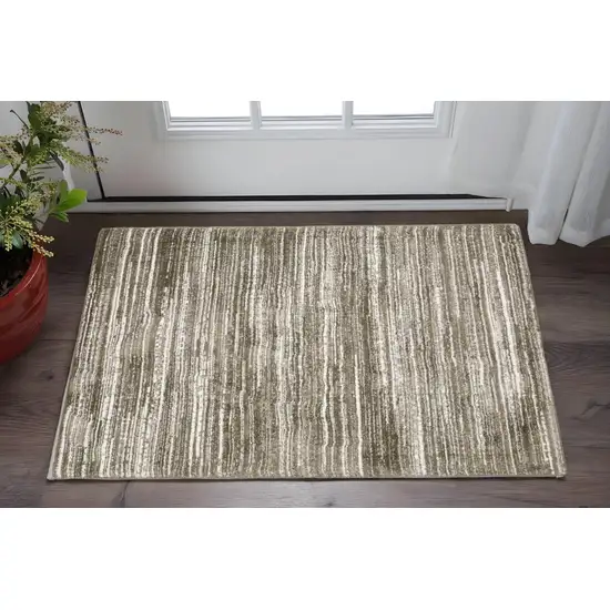 Brown And Ivory Striped Distressed Area Rug Photo 1