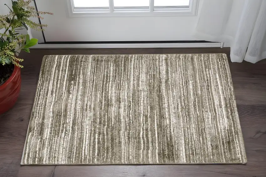 Brown And Ivory Striped Distressed Area Rug Photo 1
