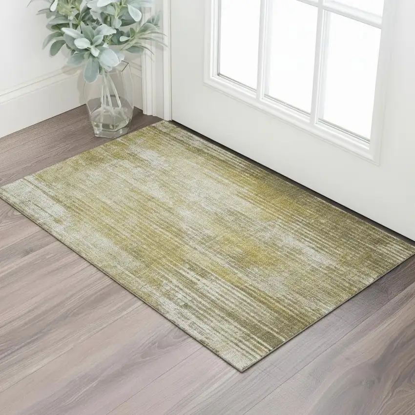 Brown And Ivory Striped Washable Area Rug With UV Protection Photo 1