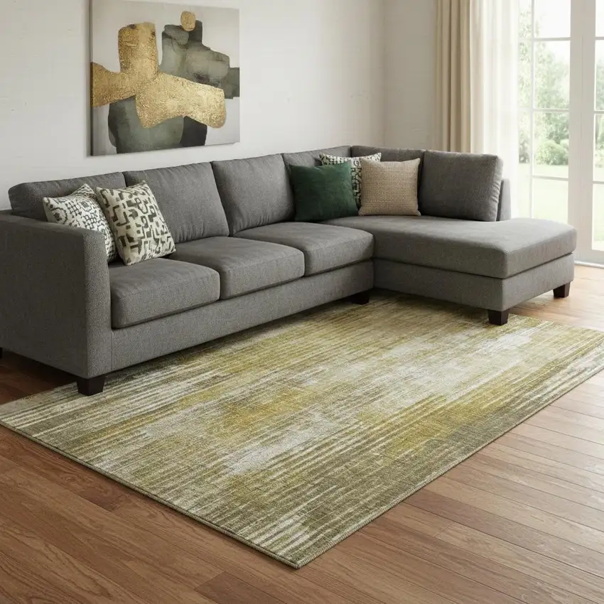 Brown And Ivory Striped Washable Area Rug With UV Protection Photo 1