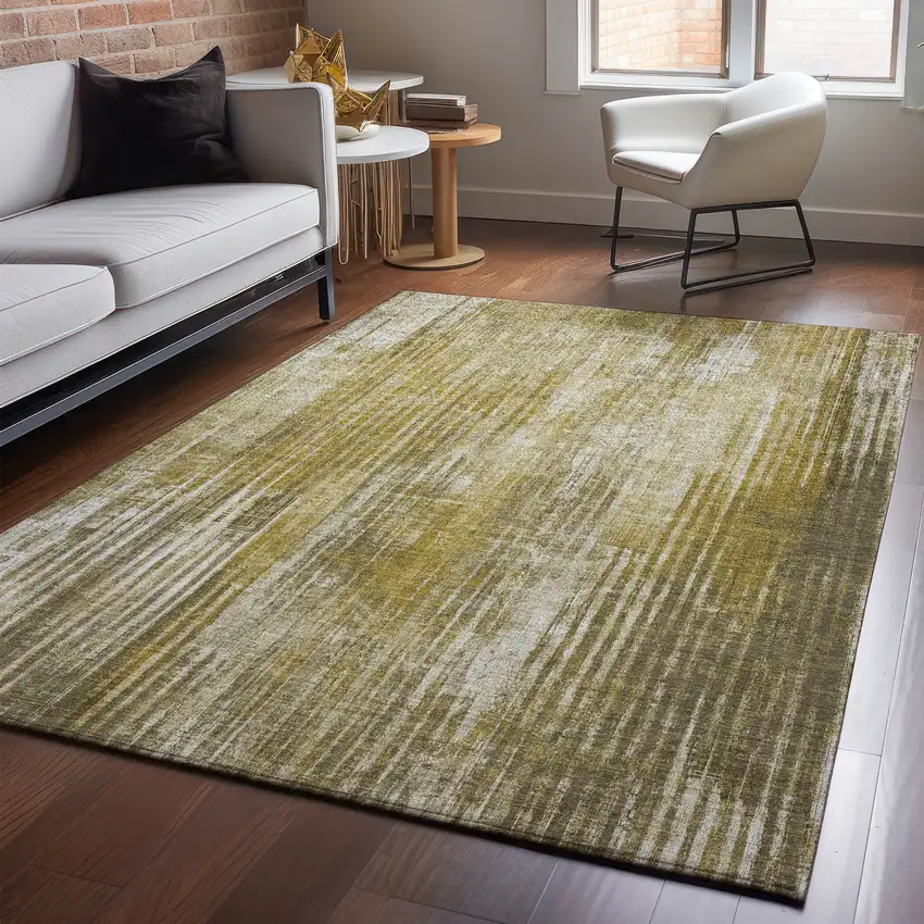 Brown And Ivory Striped Washable Area Rug With UV Protection Photo 2