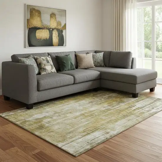 Brown And Ivory Striped Washable Area Rug With UV Protection Photo 1