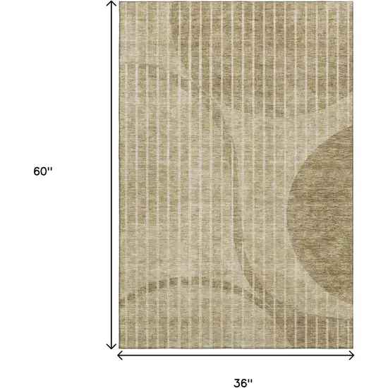 Brown And Ivory Striped Washable Area Rug With UV Protection Photo 9