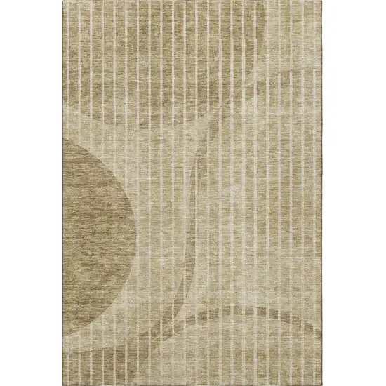 Brown And Ivory Striped Washable Area Rug With UV Protection Photo 2