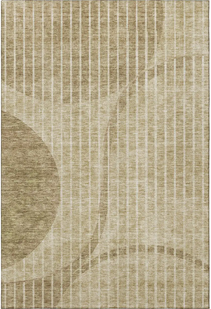 Brown And Ivory Striped Washable Area Rug With UV Protection Photo 2