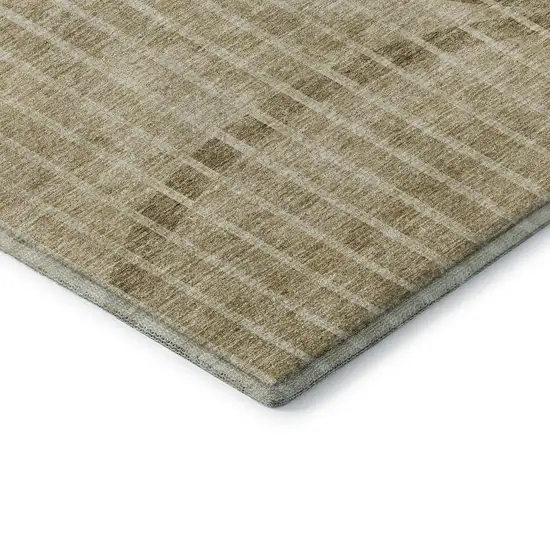 Brown And Ivory Striped Washable Area Rug With UV Protection Photo 6